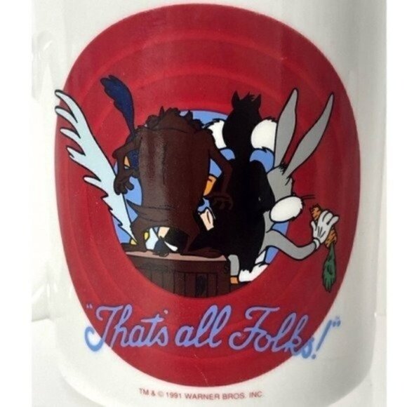 Vintage Looney Tunes Warner Bros 1991 mug “That’s all Folks!” 10 ounce Cup - Picture 4 of 12